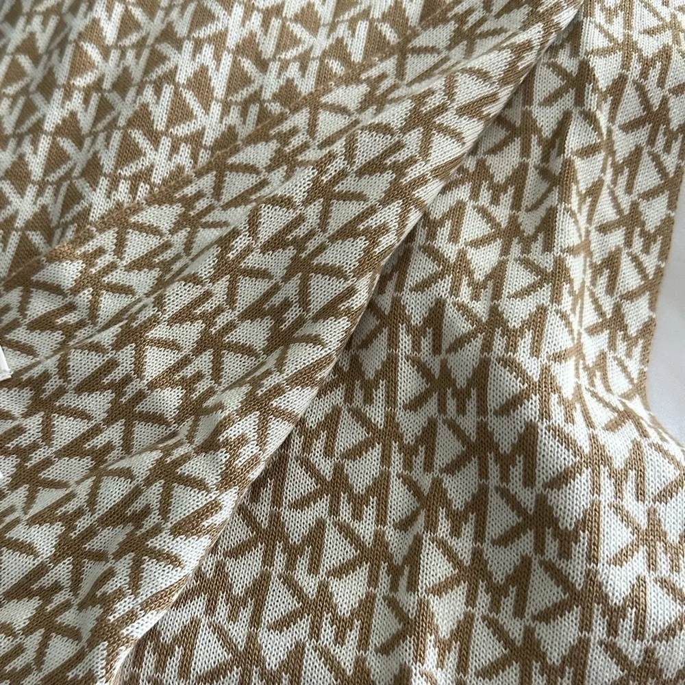 Michael Kors reversible monogram logo scarf cream & tan, gray border 64” x 9.5”